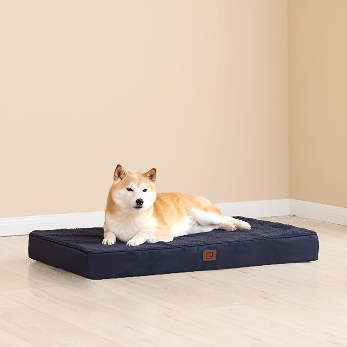 EHEYCIGA Orthopedic Dog Beds for Large Dogs with Removable Washable Cover for Crate, Navy, 35x23