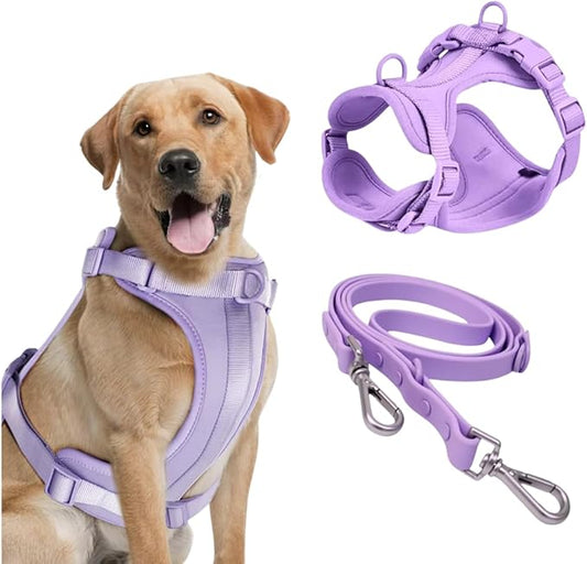 Tito's Closet Large Dog Harness and Leash Set, Soft Neoprene Material, No Pull Dog Harness, Purple, Large
