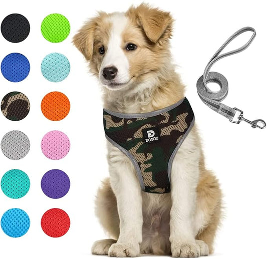 Puppy Harness and Leash Set - Dog Vest Harness for Small Dogs Medium Dogs- Adjustable Reflective Step in Harness for Dogs - Soft Mesh Comfort Fit No Pull No Choke (L, Camouflage Green)