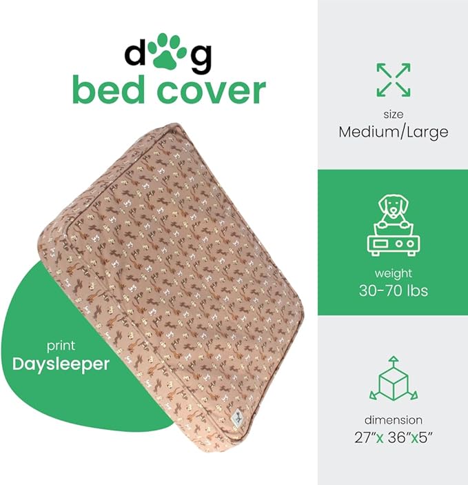Molly Mutt Medium to Large Dog Bed Cover - Daysleeper Print - Measures 27”x36”x5’’ - 100% Cotton - Durable - Breathable - Sustainable - Machine Washable Dog Bed Cover