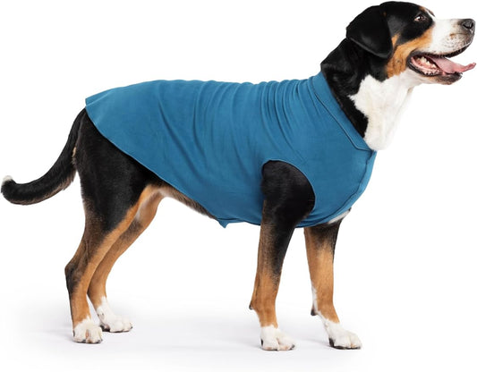 Stretch Fleece Dog Coat, Stretchy Pet Sweater, Machine Washable Pullover for Winter and Fall, Marine Blue, 28