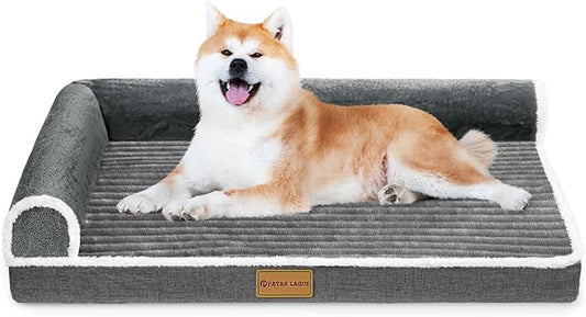 Patas Lague Orthopedic Dog Bed for Medium Dogs 36''X24'', Waterproof Comfortable L Shaped Medium Non-Slip Soft Warm Pet Sofa Sleep Bed mat with Removable Washable Cover, Grey