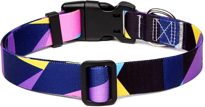 Adjustable Dog Collar with Patterns, Ultra Comfy Soft Nylon Breathable Pet Collar for Small Dogs (XS, Purple Geometry)