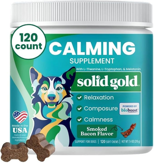 Solid Gold Dog Calming Chews for Dogs, Treats with Melatonin & Valerian Root - 120 Count, All Breeds & Sizes