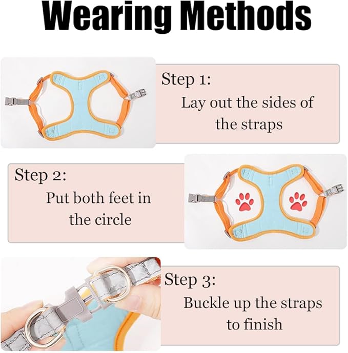 Cat Harness and Leash Escape Proof Adjustable Cat Leash Breathable Cat Vest Harness with Reflective Strips for Small Kitten Puppy Rabbit Orange and Blue (L)