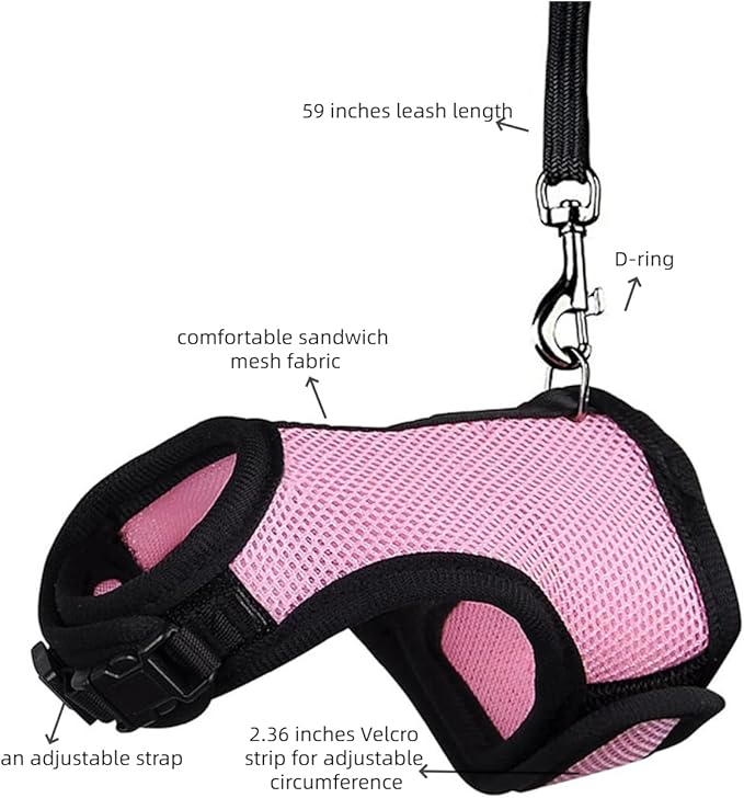 MANON ROSA Rabbit Harness and Leash Set - Adjustable Escape-Proof Training and Walking Gear for Guinea Pigs Bunnies Chinchillas Hamsters Ferrets Rats Kittens and Small Dogs Puppies Cats (Blue,XL)