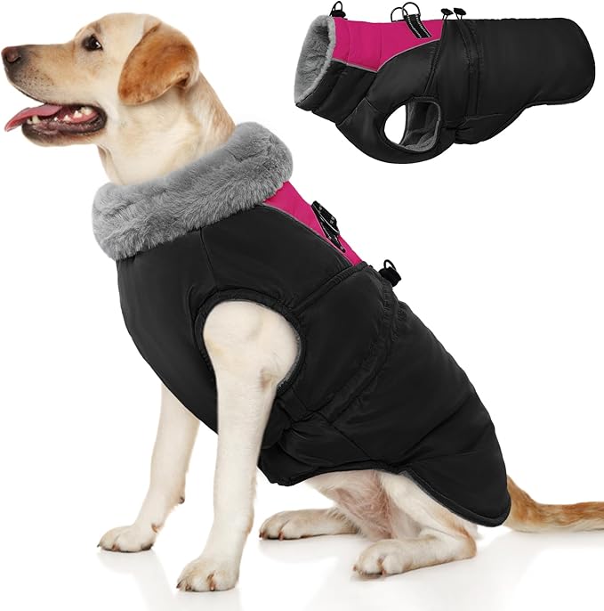 ROZKITCH Dog Jacket for Cold Weather, Dog Coat for Autumn Winter with Turtleneck, Pet Clothes with Adjustable Buckles, Soft Warm Pet Clothing with Reflective Strip for Medium Large Dogs Black L