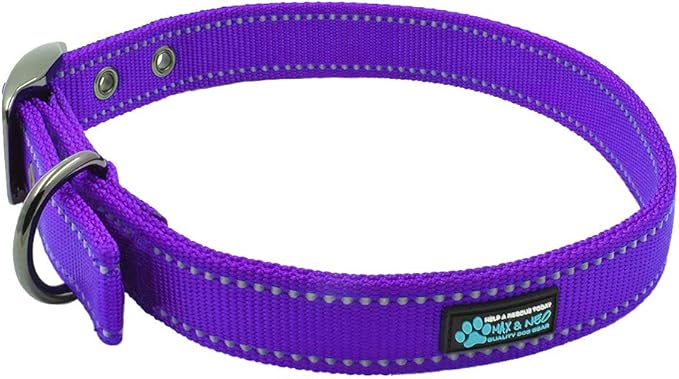 Max and Neo MAX Reflective Metal Buckle Dog Collar - We Donate a Collar to a Dog Rescue for Every Collar Sold (Medium, Purple)