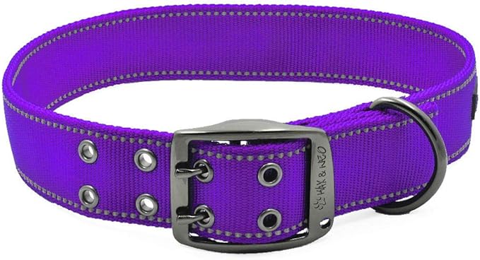Max and Neo MAX Reflective Metal Buckle Dog Collar - We Donate a Collar to a Dog Rescue for Every Collar Sold (X-Large, Purple)