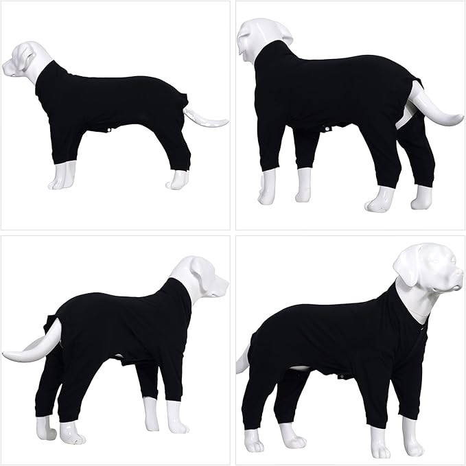 Lovelonglong Four Feet Dog Lightweight Pajamas, Pure Cotton Dog Jumpsuits 4 Legs Dog Onesies T-Shirt Stylish PJS Puppy Costume for Large Medium Small Dogs Black XXXL