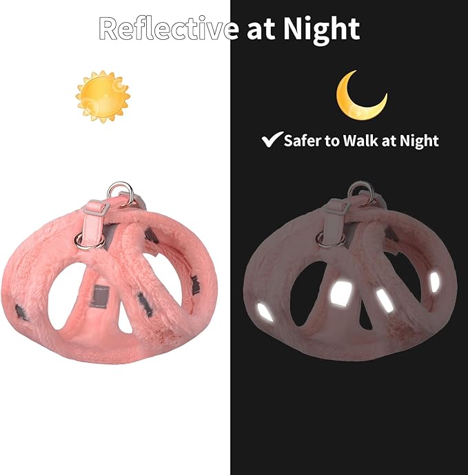 AIITLE Fleece Lined Dog Harness and Leash Set for Walking - Winter Step in Vest Harness,Reflective Bands, Adjustable No Choke Pet Supplies, for Small Dogs and House Cats Pure Pink XS