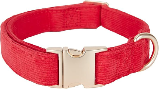 Soft Dog Collar with Metal Buckle Adjustable Durable Comfort Cotton Corduroy Collars for Large Medium Small Dogs Christmas Dog Collar, Bright Red