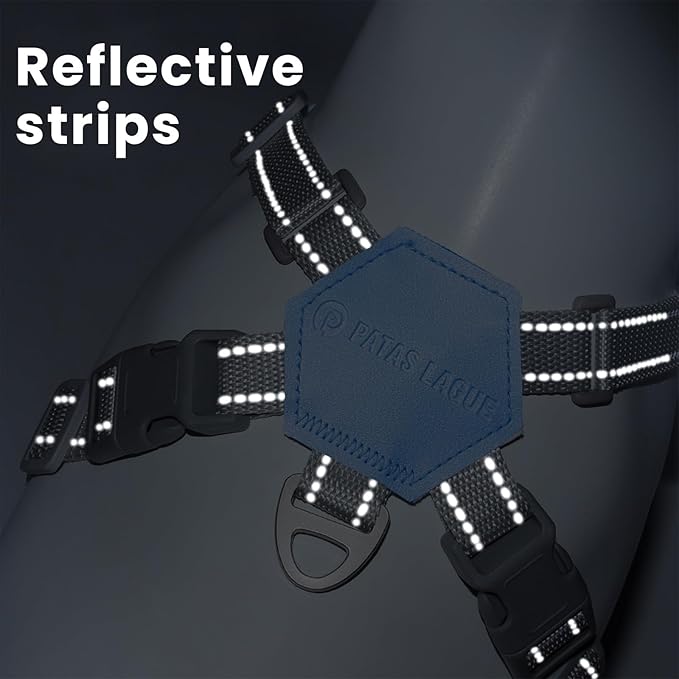 Patas Lague Dog Harness with Leash Set Adjustable Soft Padded Step-in Dog Vest No Choke No Pull Reflective for Small Medium Pets with Poop Bags and Dispenser, Solid and No-chew, Blue M