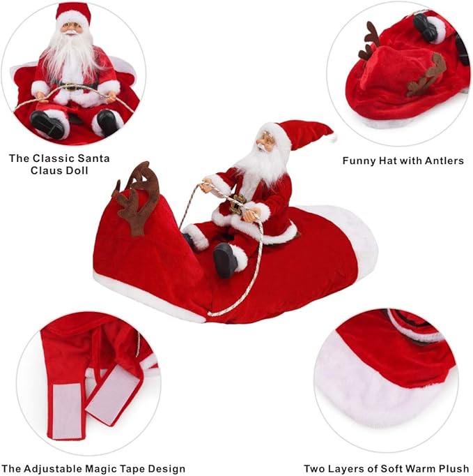 Idepet Santa Claus Riding Horse Costume, X-Large, Red & White, Velvet, Microfiber, Unisex, Christmas, Hooded Neck, Pull On, Pet Apparel Costume