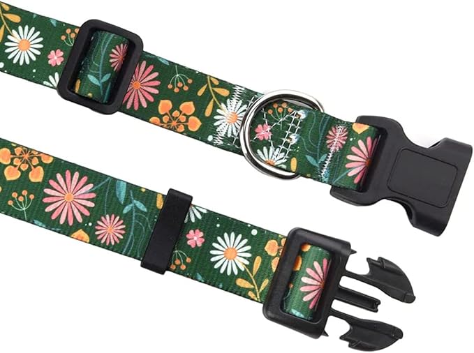 Dog Collar with Bohemia Floral Tribal Geometric Patterns - Soft Ethnic Style Collar Adjustable for Small Medium Large Dogs(Dark Green Flower,XS)