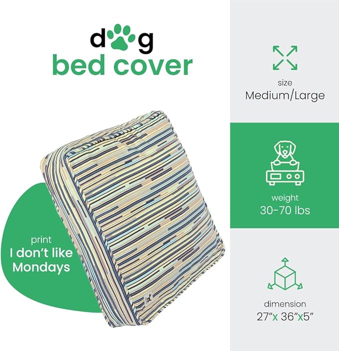Molly Mutt Medium to Large Dog Bed Cover - I Don't Like Mondays Print - Measures 27”x36”x5’’- 100% Cotton - Durable - Breathable - Sustainable - Machine Washable Dog Bed Cover
