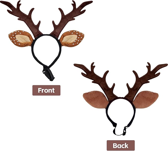 KUDES Dog Cat Christmas Reindeer Antlers Headband Classic Adjustable Elk Hat Headwear Pet Deer Cospaly Costumes Accessories (L(for Medium Big Dogs))