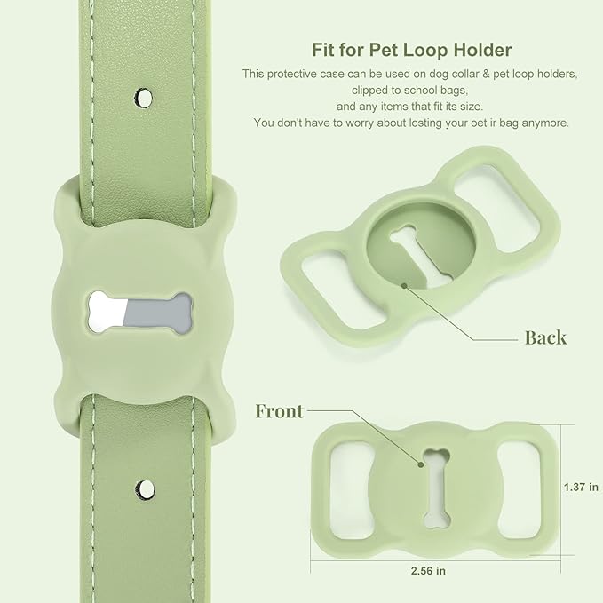 AirTag Leather Dog Collar WHIPPY Padded Apple Air Tag Dog Collar Adjustable Puppy Dog Collar with AirTag Holder Case for Small Medium Large Dog Pet,Green,XS