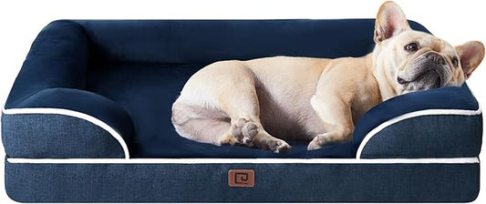 EHEYCIGA Orthopedic Dog Bed for Medium Dogs, Waterproof Memory Foam Medium Dog Beds with Sides, Non-Slip Bottom and Egg-Crate Foam Pet Couch Bed with Washable Removable Cover, Navy