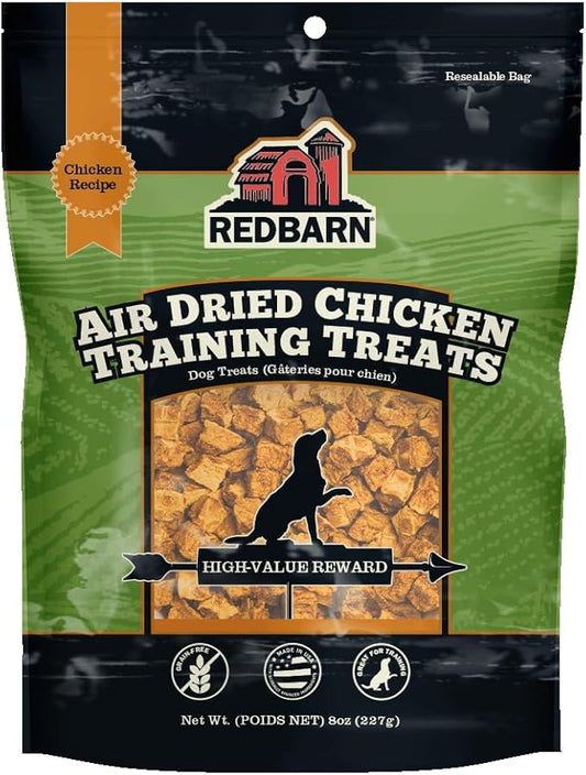 Redbarn Pet Products All-Natural Air Dried Chicken Training Treats for Puppies & Dogs – Grain-Free Single Protein Rewards Made in USA for Small, Medium, & Large Breeds - 8 oz Bag 12 Pack