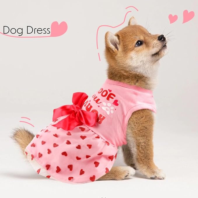 og Valentines Day Clothes I Woof You So Much Dog Valentines Outfit Red Tulle Dog Dress with Bowknot for Small Medium Large Dogs Cat Girl
