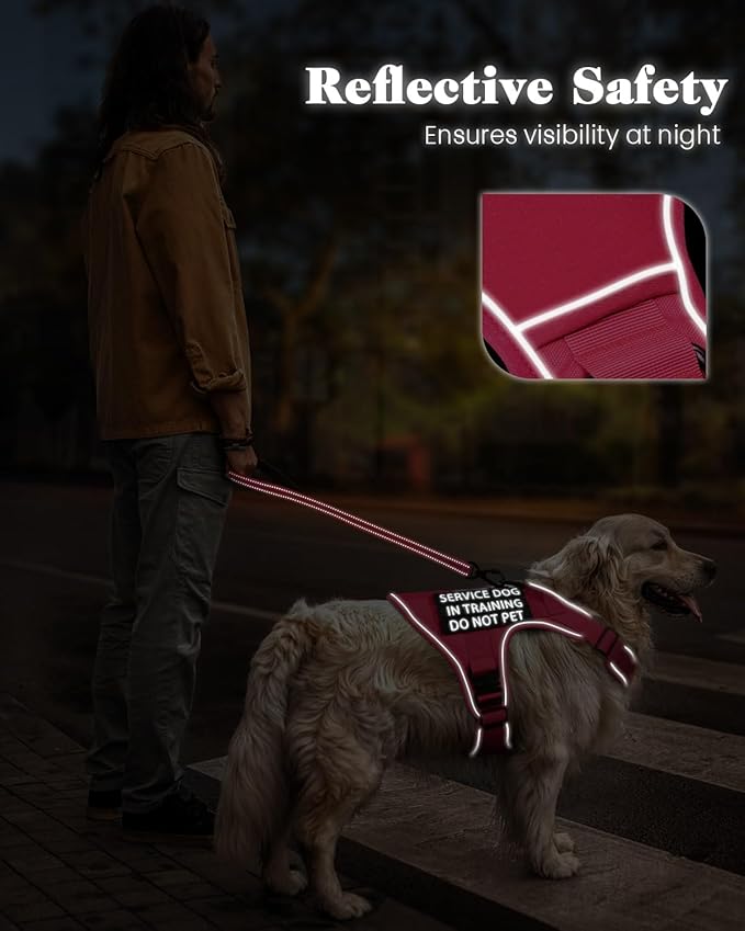 Reflective Pink Service Dog in Training Vest Harness for Medium Dogs, Adjustable Heavy Duty Padded Dog Harness, with Front Clip and Metal Buckles Do Not Pet for Training, Hiking