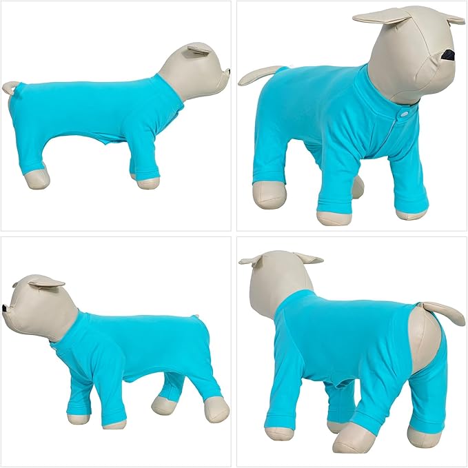 Lovelonglong Four Feet Dog Lightweight Pajamas, Pure Cotton Dog Jumpsuits 4 Legs Dog Onesies T-Shirt Stylish PJS Puppy Costume for Large Medium Small Dogs Turquoise S
