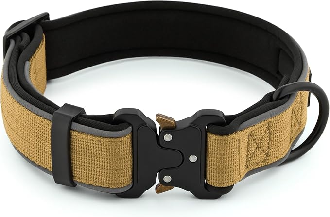 Plutus Pet Tactical Dog Collar, Reflective, Adjustable Heavy Duty Dog Collar, Soft Padded and Comfortable, for Small Medium and Large Dogs (Brown, L)