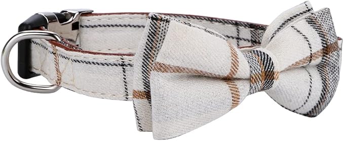 Faleela Soft &Comfy Bowtie Dog Collar,Detachable and Adjustable Bow Tie Collar,for Small Medium Large Pet (L, Beige)