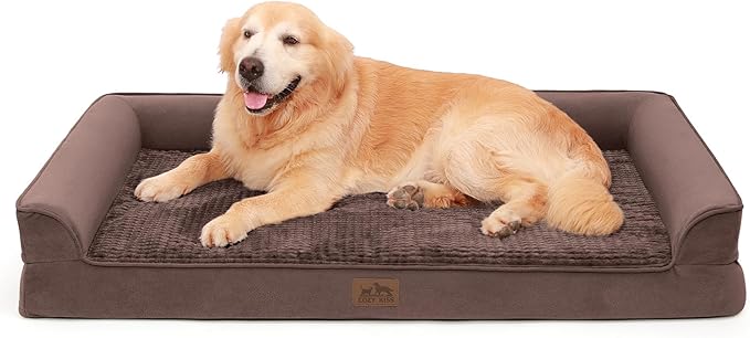 Orthopedic Dog Bed for Extra Large Dog, XL Pet Couch for XLarge Dog, Big Supportive Foam Bolster Sofa with Waterproof Lining Cover, Comfort, Washable, 48x32x7.5 in, U Shape, Brown