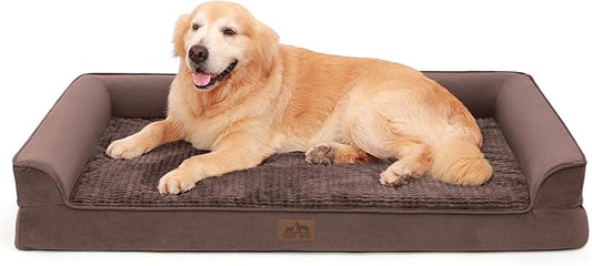 Orthopedic Dog Bed for Extra Large Dog, XL Pet Couch for XLarge Dog, Big Supportive Foam Bolster Sofa with Waterproof Lining Cover, Comfort, Washable, 48x32x7.5 in, U Shape, Brown