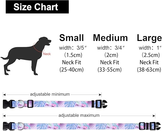 Adjustable Dog Collar with Patterns, Ultra Comfy Soft Nylon Breathable Pet Collar for Small Medium Large Dogs (L, Purple Flower)