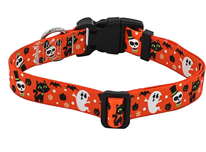 Halloween Dog Collar - Pumpkin Bat Ghost Pattern - Adjustable for Small Medium Large Dogs(Halloween,XS)