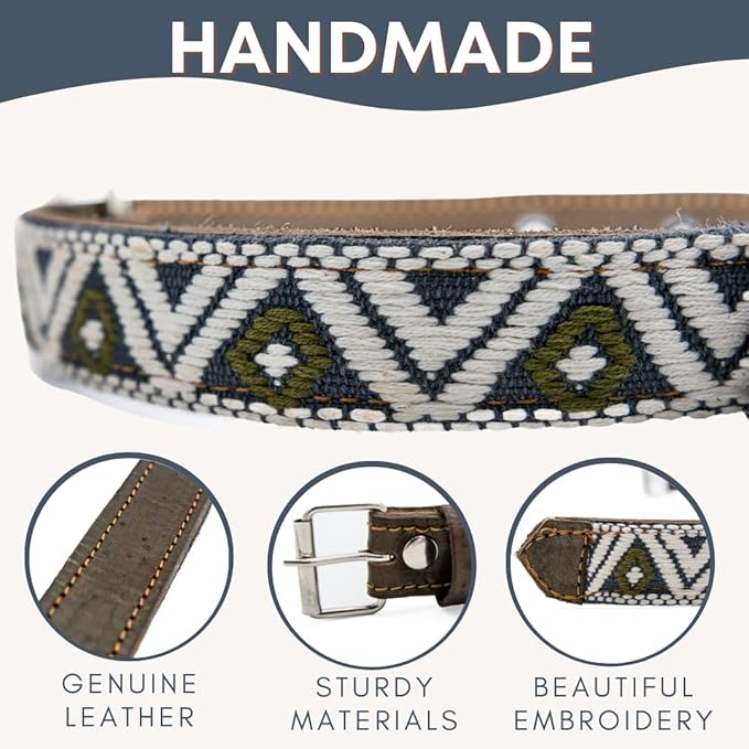 Western Dog Collar - Leather Embroidered Design for Small Medium Large Dogs & Puppy Pets - Aztec Southwest for Boy Girl Female & Male Dogs - Collar para Perros Beaded (Medium, Ceramic Cello)