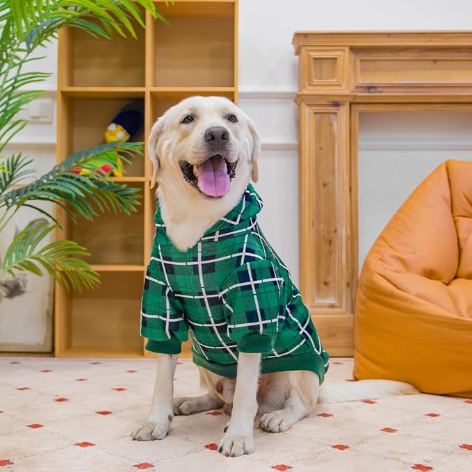 EXPAWLORER Plaid Dog Hoodie - British Style Warm Dog Sweater Shirt with Leash Hole,Pitbull Clothes Outfits,Winter Coat Apparel for All Breeds Puppy Girl Boy-Cat Apparel