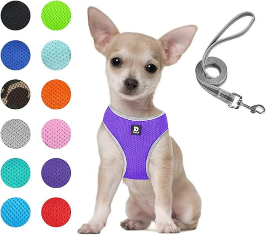 Puppy Harness and Leash Set - Dog Vest Harness for Small Dogs Medium Dogs- Adjustable Reflective Step in Harness for Dogs - Soft Mesh Comfort Fit No Pull No Choke (S, Purple)