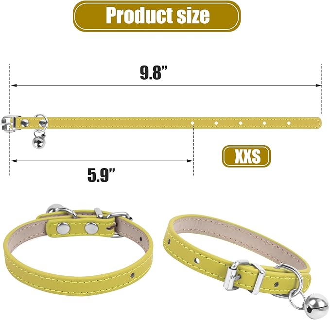 XXS Teacup Dog Collar, Yellow, 3/8 inch Width