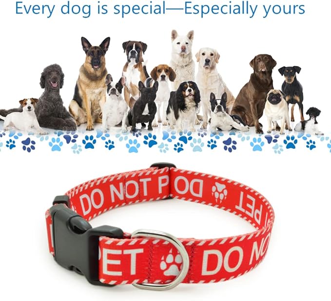 Dog Collar for DO NOT PET, Sturdy Durable with Buckle, Red Dog Collars for Small Medium Large Dogs, Premium Adjustable Polyester Pet Collar