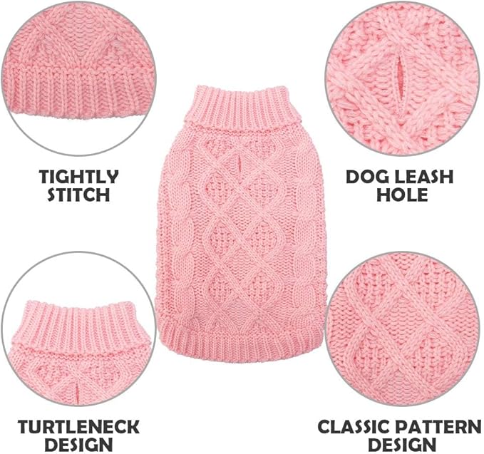 Mihachi Turtleneck Dog Sweater - Winter Coat Apparel Classic Cable Knit Clothes with Leash Hole for Cold Weather, Ideal Gift for Pet in New Year