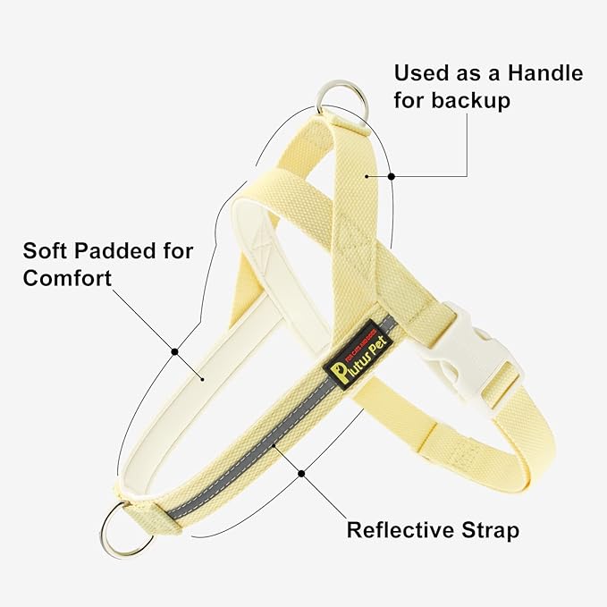 Plutus Pet Cotton Dog Harness and Leash Set, Reflective and Soft Padded, Quick Fit Vest Harness, for Small, Medium and Large Dogs, Light Yellow, S