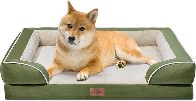 Comfort Expression Large Dog Beds Waterproof Orthopedic Foam Dog Sofa Beds Comfy Pet Bed with Washable Removable Cover & Non-Slip Bottom(Large,Light Green)