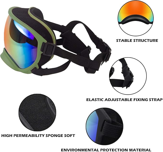 Small Dog Sunglasses Adjustable Strap UV Protection Winproof Dog Puppy Sunglasses Suitable Small Dogs Eyes Protection，Soft Dog Army Green Frame&Colours Lens-Small YD-230706671