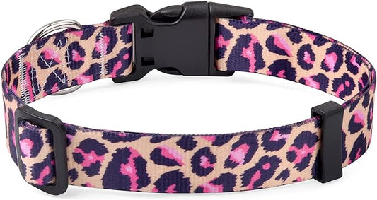 Dog Collar with Bohemia Floral Tribal Geometric Patterns - Soft Ethnic Style Collar Adjustable for Small Medium Large Dogs(Pink Leopard,S)