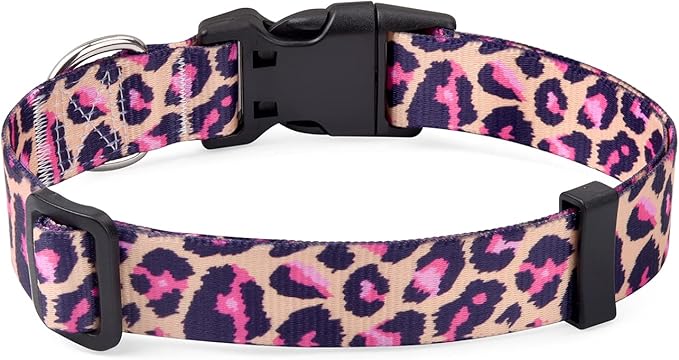 Dog Collar with Bohemia Floral Tribal Geometric Patterns - Soft Ethnic Style Collar Adjustable for Small Medium Large Dogs(Pink Leopard,M)