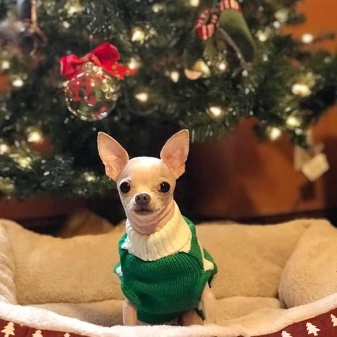 NACOCO Dog Sweater Pet Christmas Elk Bells Sweaters Halloween Reindeer for Small Dog and Cat(Green,XXL)