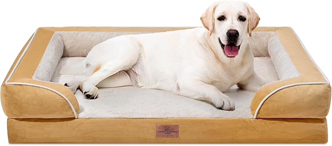 Comfort Expression Jumbo Dog Beds Orthopedic Foam, Waterproof Dog Beds for Jumbo Breed Dogs, PV Washable Dogs Sofa Couch with Removable Cover & Non-Slip Bottom(Khaki)