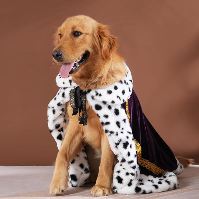 Lovelyshop pet Serial Lux Fur Purple Cat Dog Cloak for Halloween Costumes, King Queen Prince and Princess Cosplay-XL
