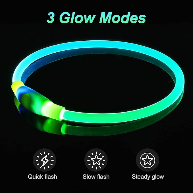 Light Up Dog Collars, Multi-Color USB Rechargeable Dlitk LED Dog Collar 1 Count, TPU Cuttable Size Glow Collar for Dogs, Dog Collar Light, Please Do Not Use Fast Charging (Green+Blue)