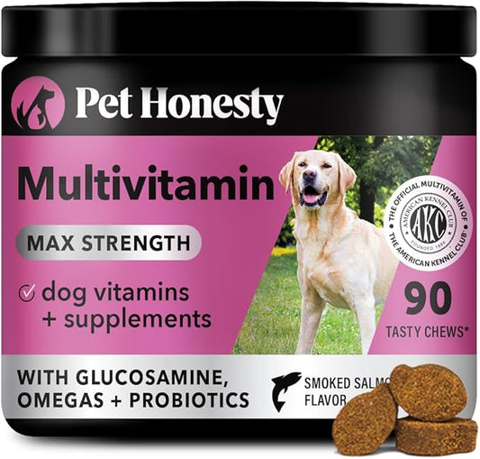 Dog Multivitamin Max Strength - 15 in 1 Vitamins for Health & Heart - Essentials Fish Oil, Glucosamine, Probiotics, Omega Fish Oil - Multivitamins Supplements for Skin and Coat