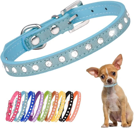 Bling Dog Collars for Medium Dogs, Pretty Rhinestone Dog Collar Crystal Jewel Glitter Diamond Female Puppy Collar for Small Medium Pet Girl Dogs, Light Blue M